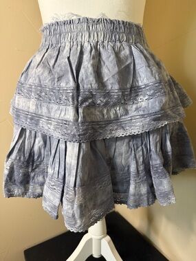 LoveShackFancy Washed Blue Tiered Lace Skirt